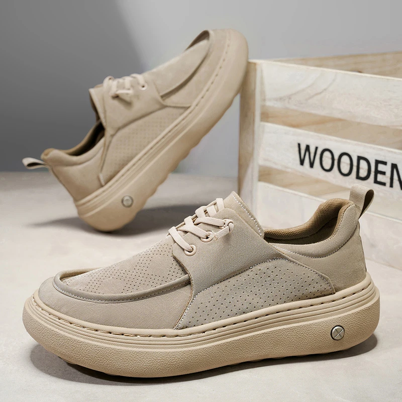 透气帆布鞋男2025夏季新款男士休闲鞋厚底耐磨英伦风低帮板鞋男