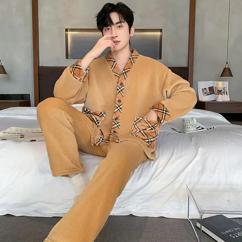 【姜涛专属】睡衣男秋冬常规厚度加绒珊瑚绒保暖法兰绒冬季家居服