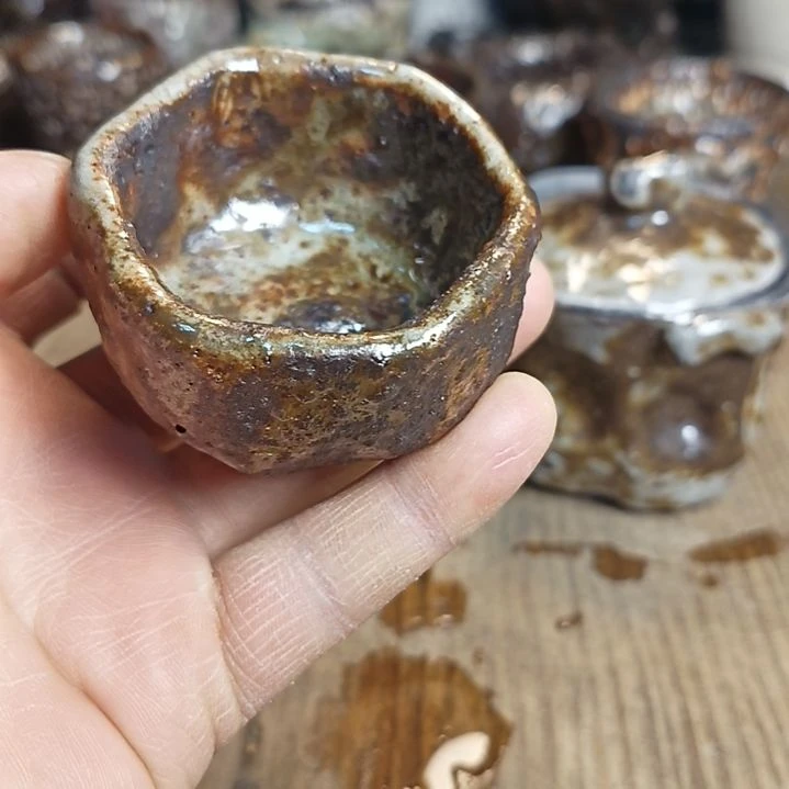 志野柴烧手捏小杯新*礼