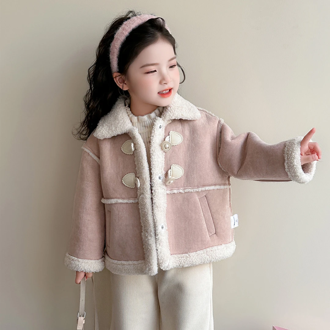 女童冬装皮毛一体外套2025新款儿童洋气秋冬季加绒加厚女宝宝上衣