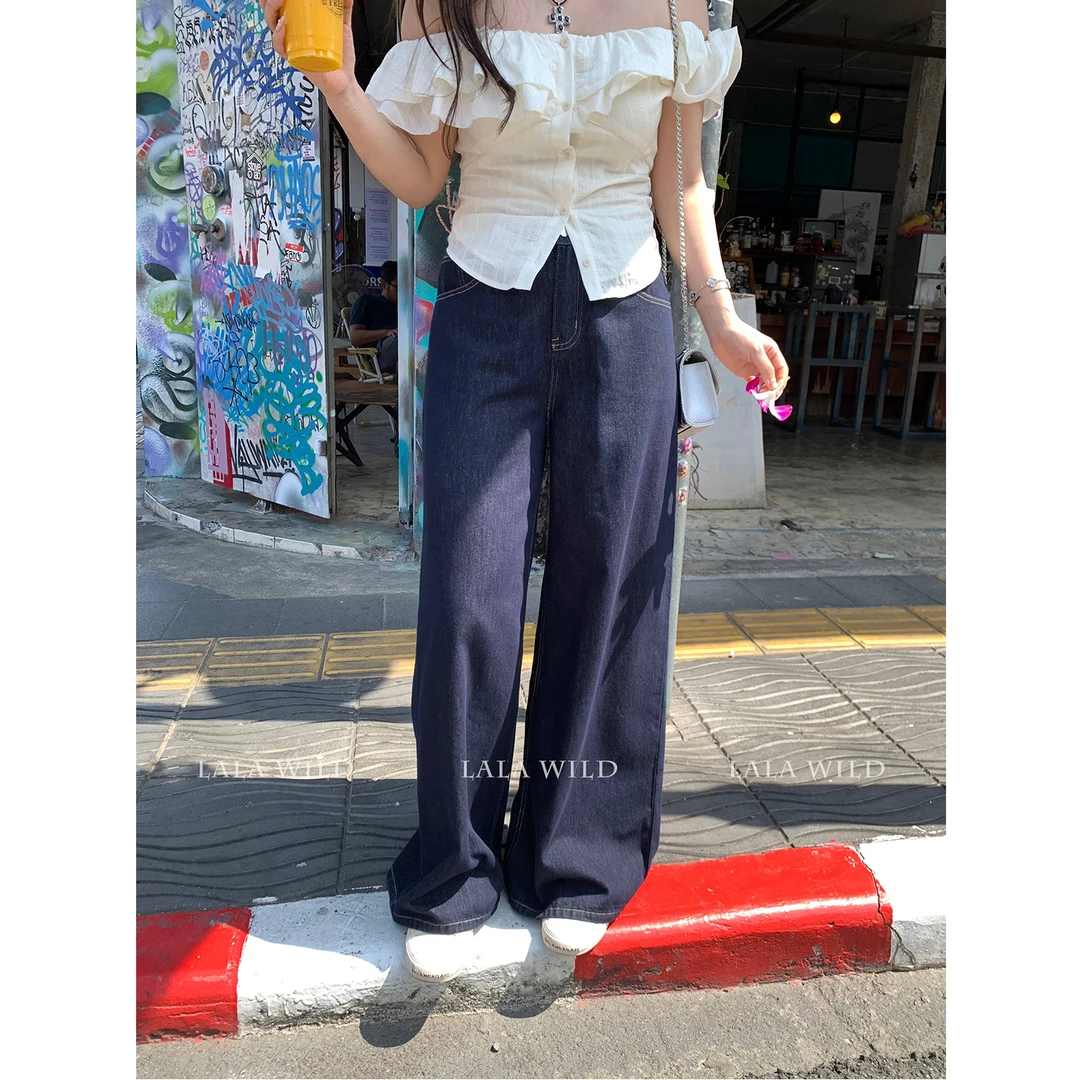 野生辣辣 百搭独行 阔腿大码牛仔裤2025夏宽松微胖mm显瘦拖地裤子