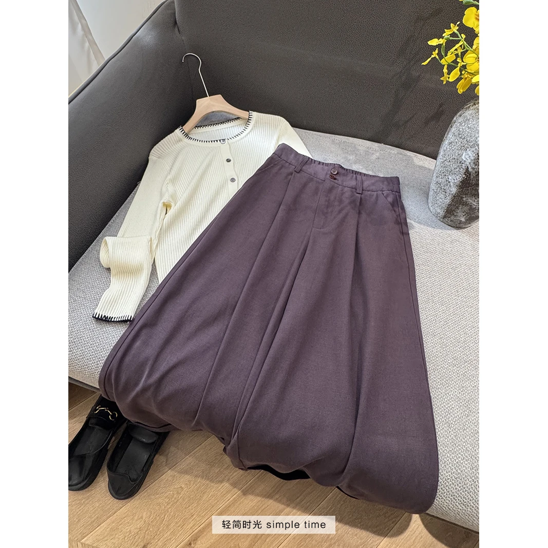 “”卷边休闲裤“”洗水棉高腰百搭棉裤长裤女高品质裤子