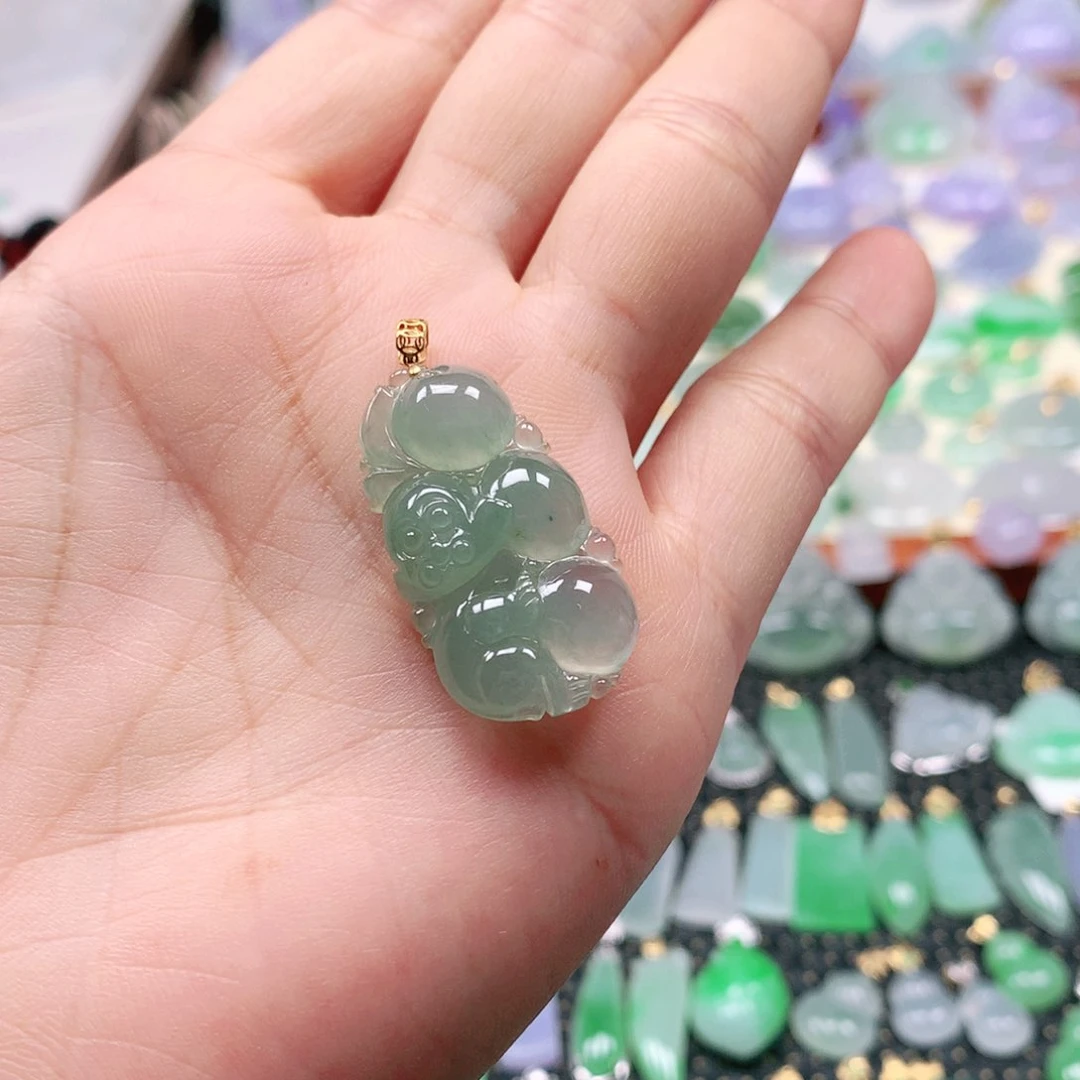 吊坠(不含链)18K金镶嵌翡翠
