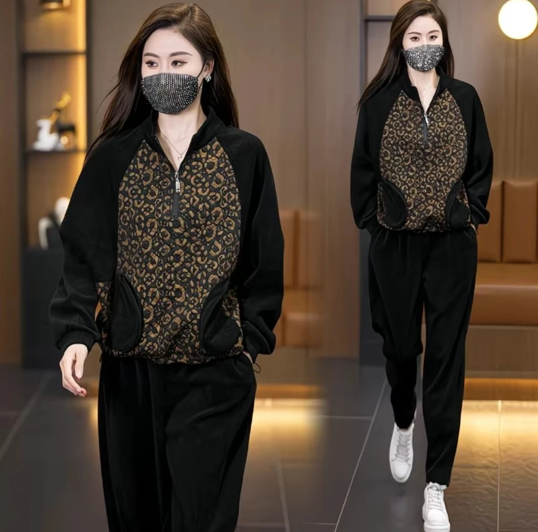 1855新款运动套装春秋季高档保暖卫衣宽松哈伦裤遮肉一整套