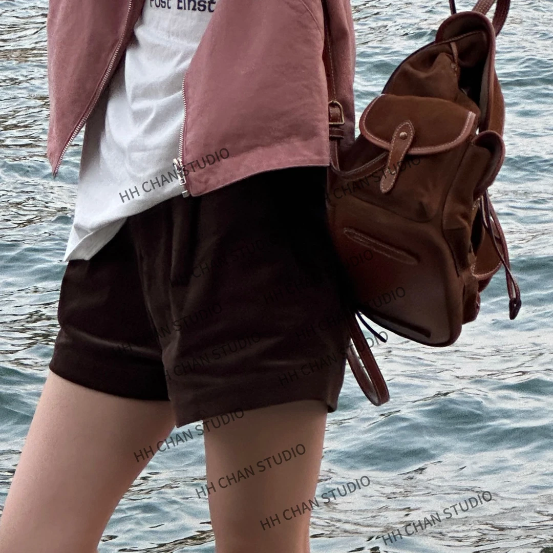 HH.CHAN“短短浓郁”定制棉灯芯绒百搭显瘦深咖色短裤HH52S37679