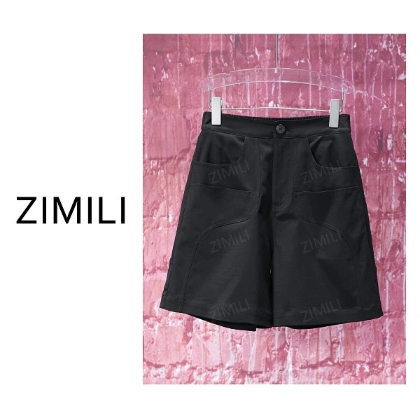 【亮哥女装】2025欧版设计暗夜黑高腰时尚休闲A字高克重短裤9290