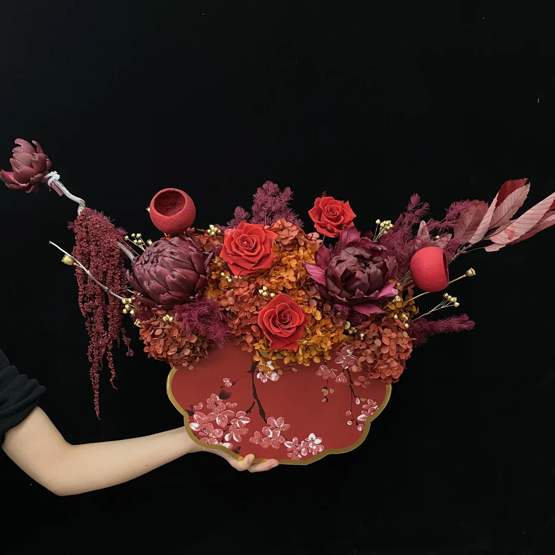 【喜上梅梢】法国百合霸王花霸气款永生花年宵花抱抱桶