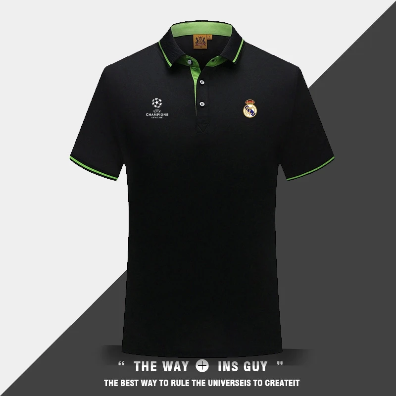 欧冠皇马男士冠翻领polo衫男女夏薄款透气有领休闲短袖polo衫男士