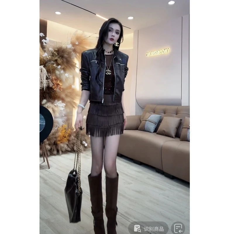 【YING FASHION】莹老板-时尚气质百搭拉链皮衣短外套90870024 1204