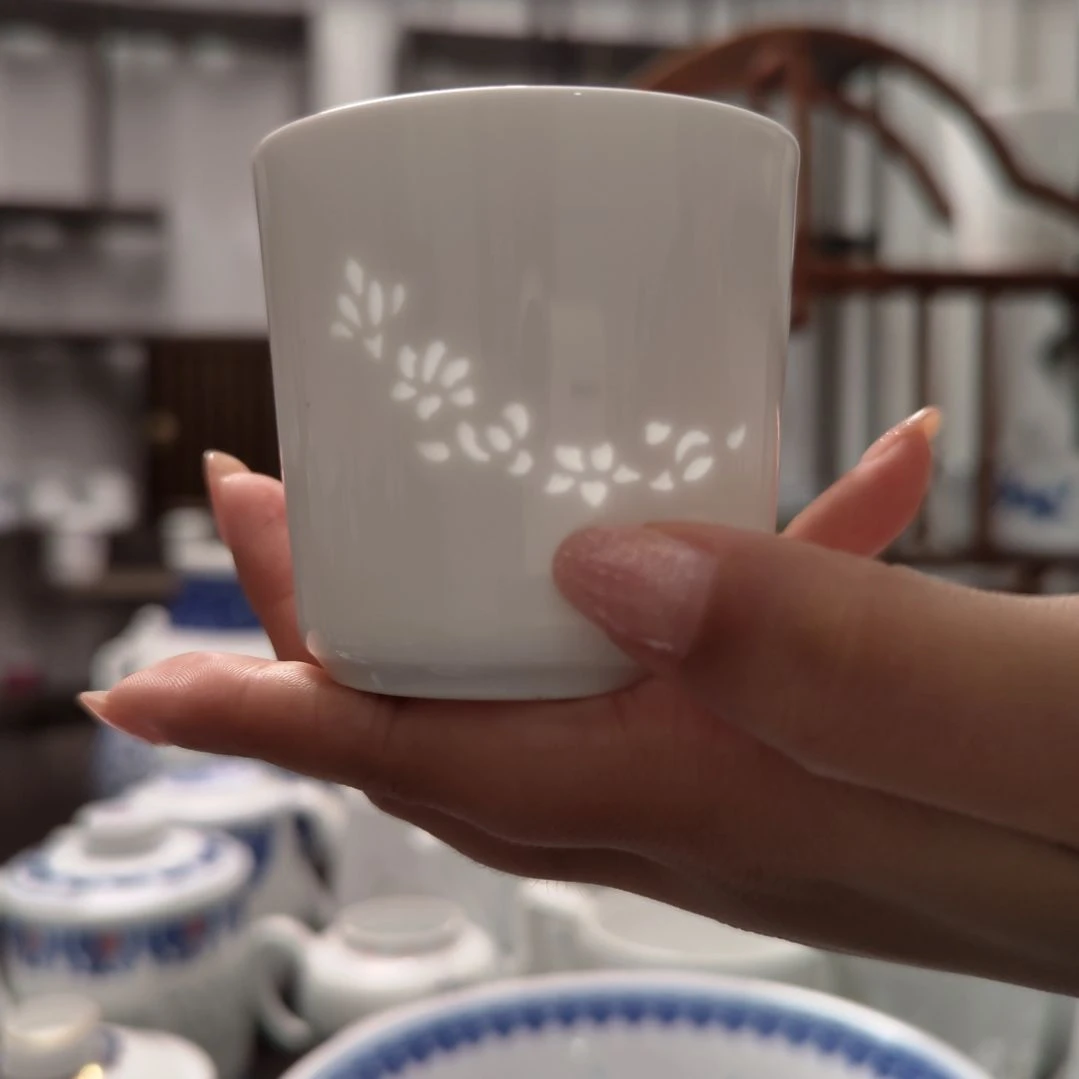 瓷玉兰花茶水杯两只装