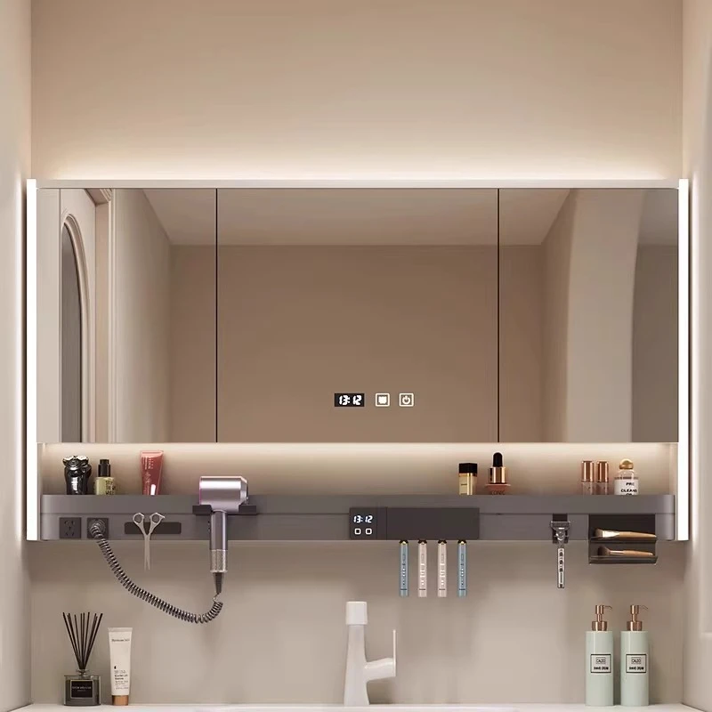 橡胶木智能浴室镜柜挂墙式卫生间浴室镜洗手间镜子置物架收纳储物