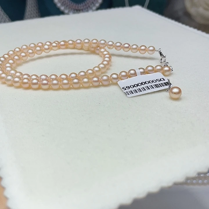 淡水珍珠银S925镶嵌颈饰卡5到6高品极光爱玛橙毕业级