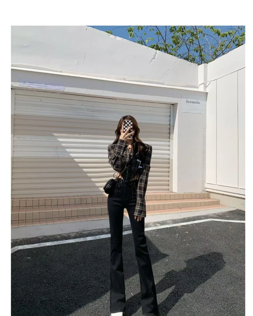 [2025]高腰时尚百搭宽松休闲显高显瘦直筒l喇叭水洗牛仔裤