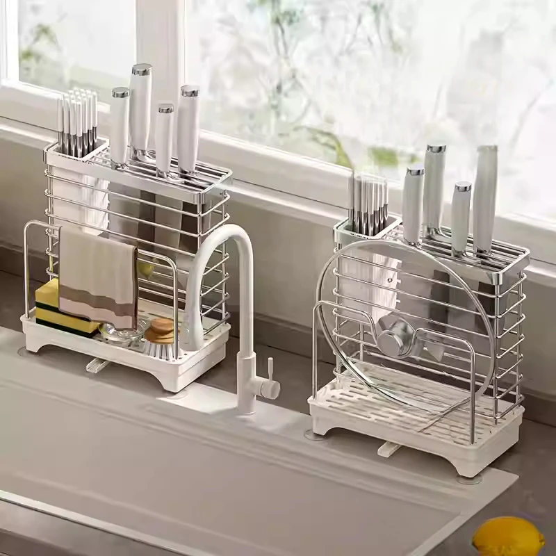 沥水置物架刀架新款筷子筒菜板一体收纳壁挂式筷笼刀具放菜刀