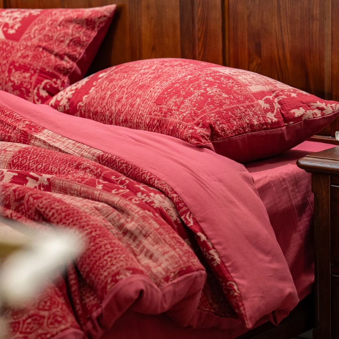 【四月安】复古新中式全棉三层纱色织提花四件套床上用品