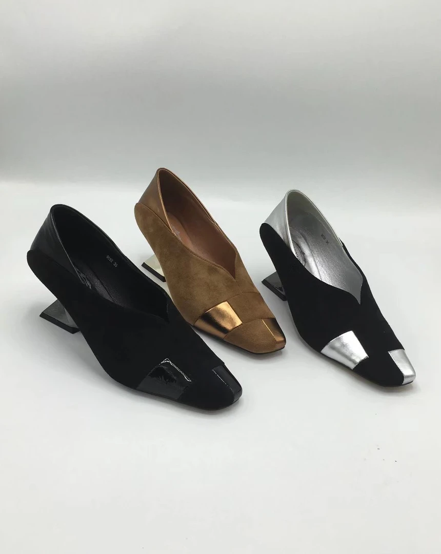 百搭11单鞋薄款拼色平底舒适粗跟细跟浅口休闲方头