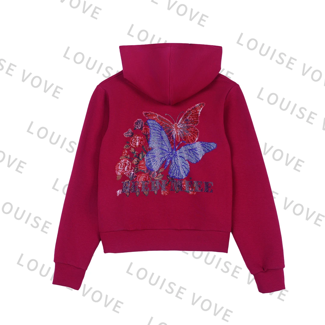 【BAOGE太古仓】2025设计师款春秋款安格拉红连帽重工烫钻蝴蝶外套