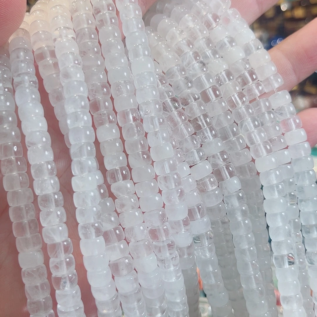 玛瑙/玉髓合金珠宝半成品白水晶剁珠一条7mm