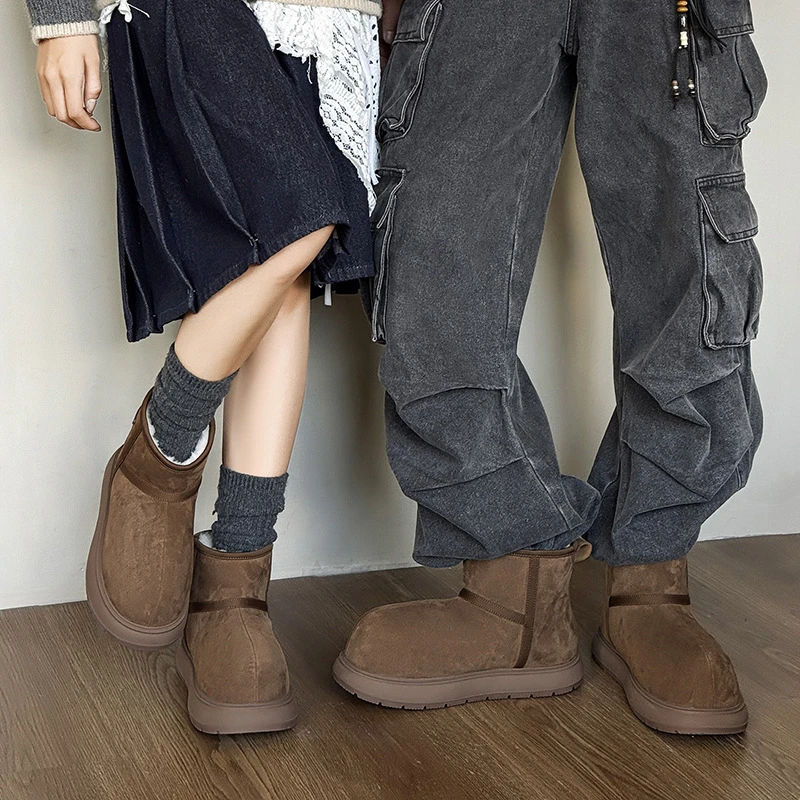 卡皮巴拉厚底雪地靴男女2025冬季新款加绒加厚保暖面包鞋短靴