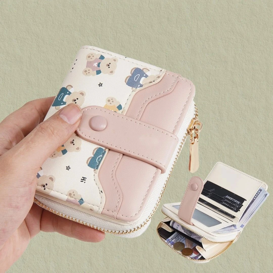 小熊可爱印花钱包卡包一体包女款多卡位可爱大容量零钱夹可放谷子