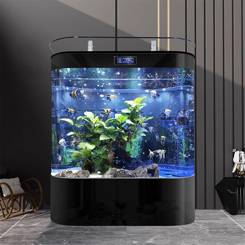 鱼缸客厅家用小型免换水双圆形靠墙大型背滤生态造景金鱼缸水族箱