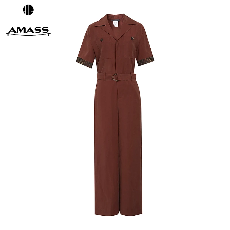 阿玛施AMASS短袖翻边老爹领工装连体裤510014