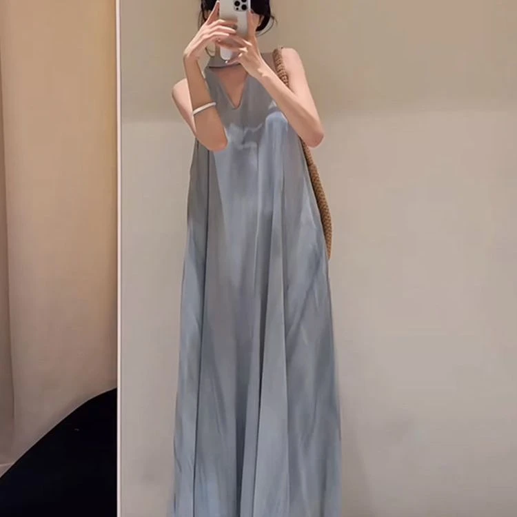 韩系甜美挂脖领连衣裙女2025夏季新款今年流行爆款夏日绝美裙子