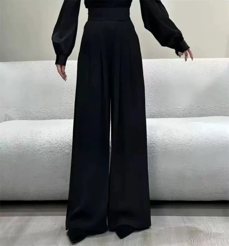 夏季2025新款冰丝薄款直筒高腰显腿长垂感阔腿长裤