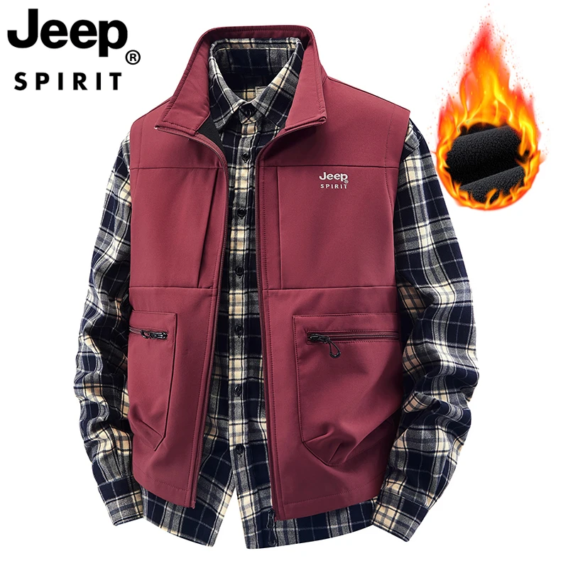 JEEPSPIRIT吉普秋冬新款刺绣马甲户外休闲多口袋立领背心马夹外套