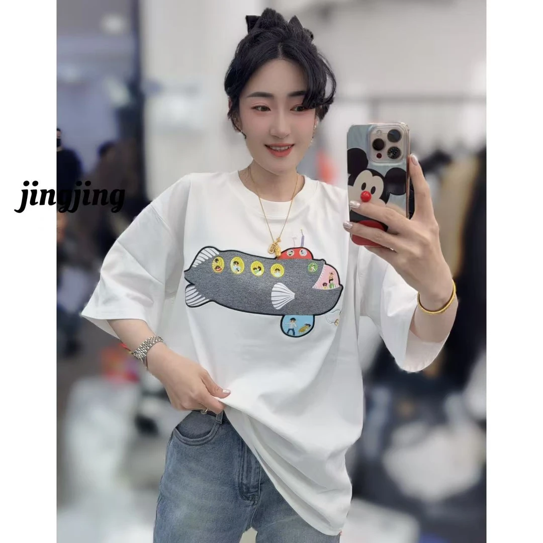 早春新款休闲百搭小鱼涂鸦T恤半袖（2818）