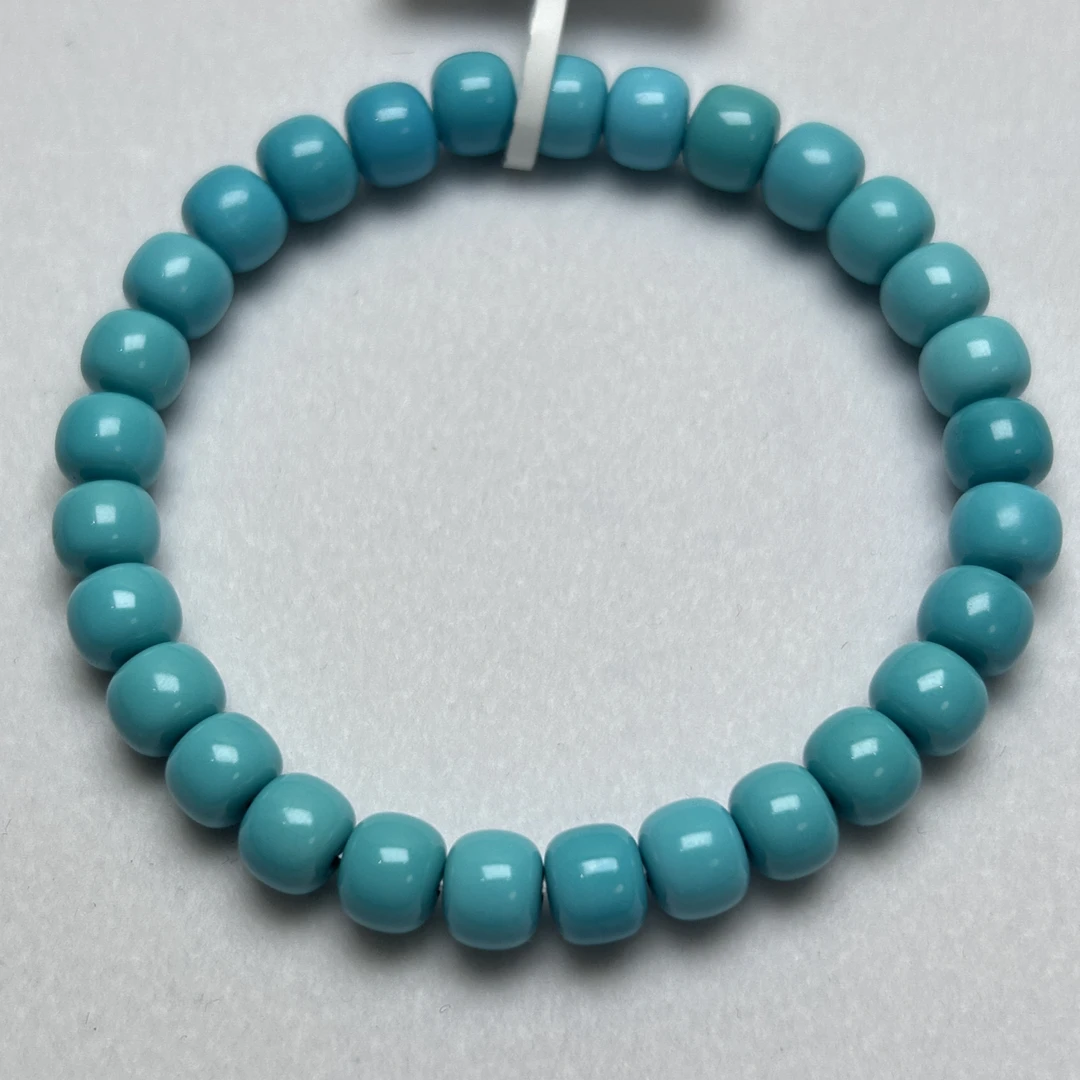 湖北竹山原矿高瓷高蓝绿松石精品老型单圈手串手链7×6mm