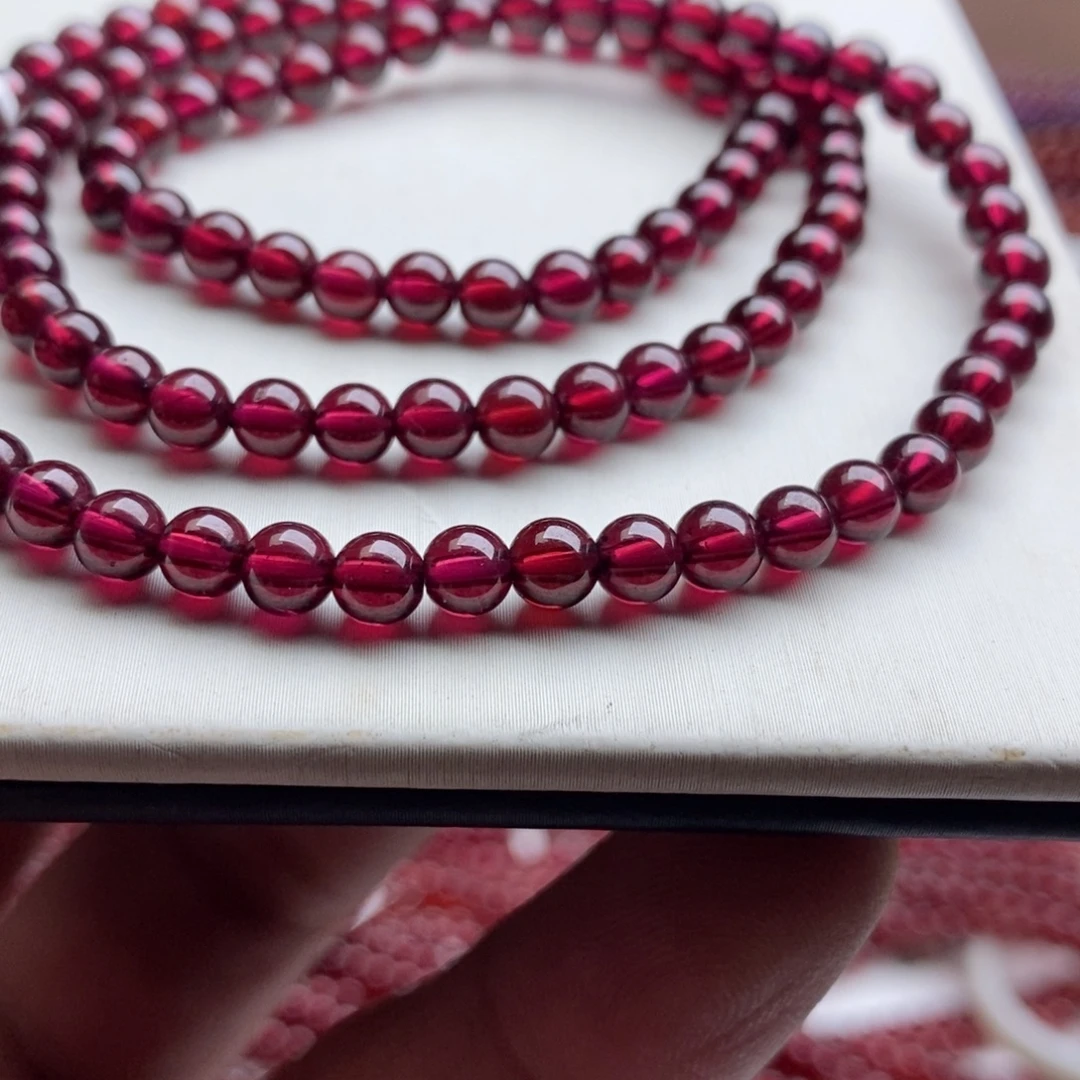 石榴石未镶嵌手链4.8mm精品酒红色