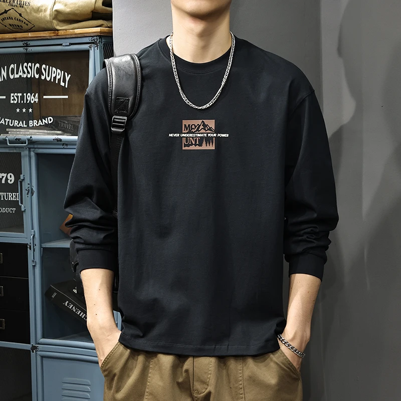 MR.MUDI/穆迪先生美式印花长袖t恤男秋季新款宽松休闲纯棉上衣潮