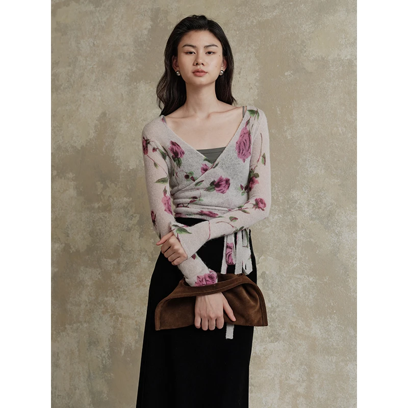 Mix Selection｜罗莎莉 超细羊毛浪漫玫瑰印花上衣2025秋MSBJW0485