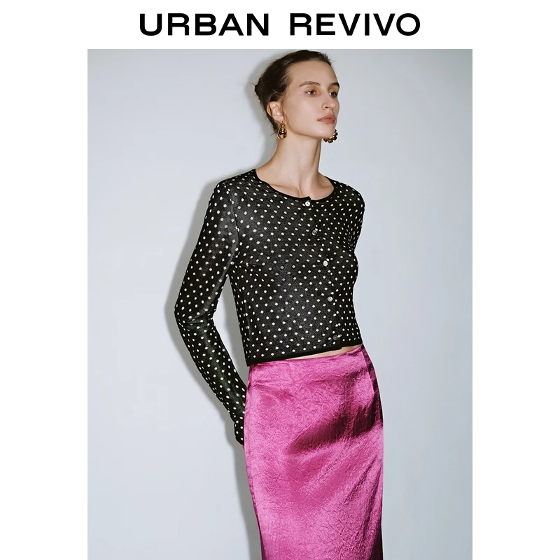 UR2026春季新款女装波点休闲超短款针织开衫UWG950212+