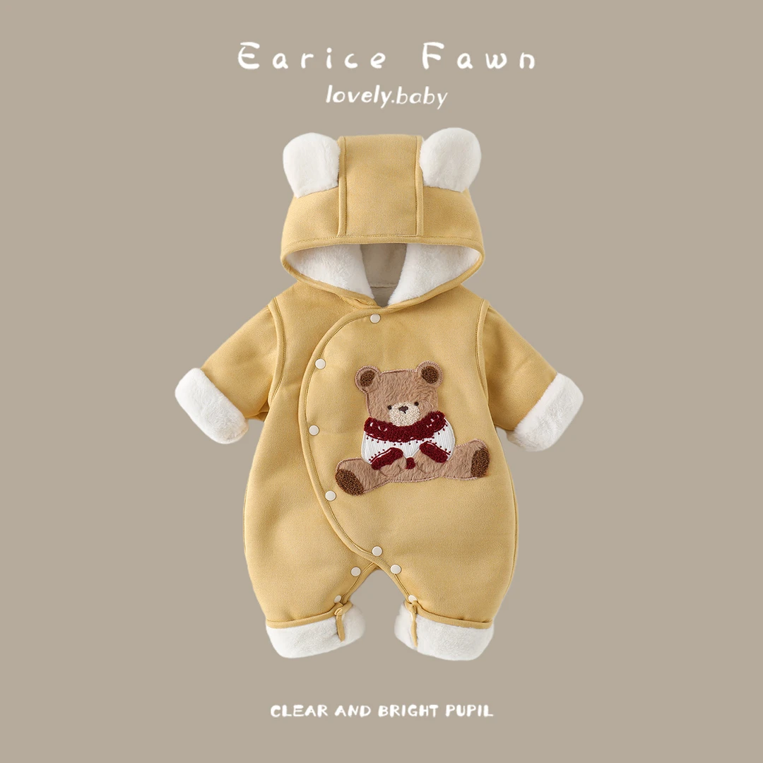 DZ宝宝衣服秋冬装新款夹棉哈衣长袖连帽加厚爬服婴儿冬季保暖连体