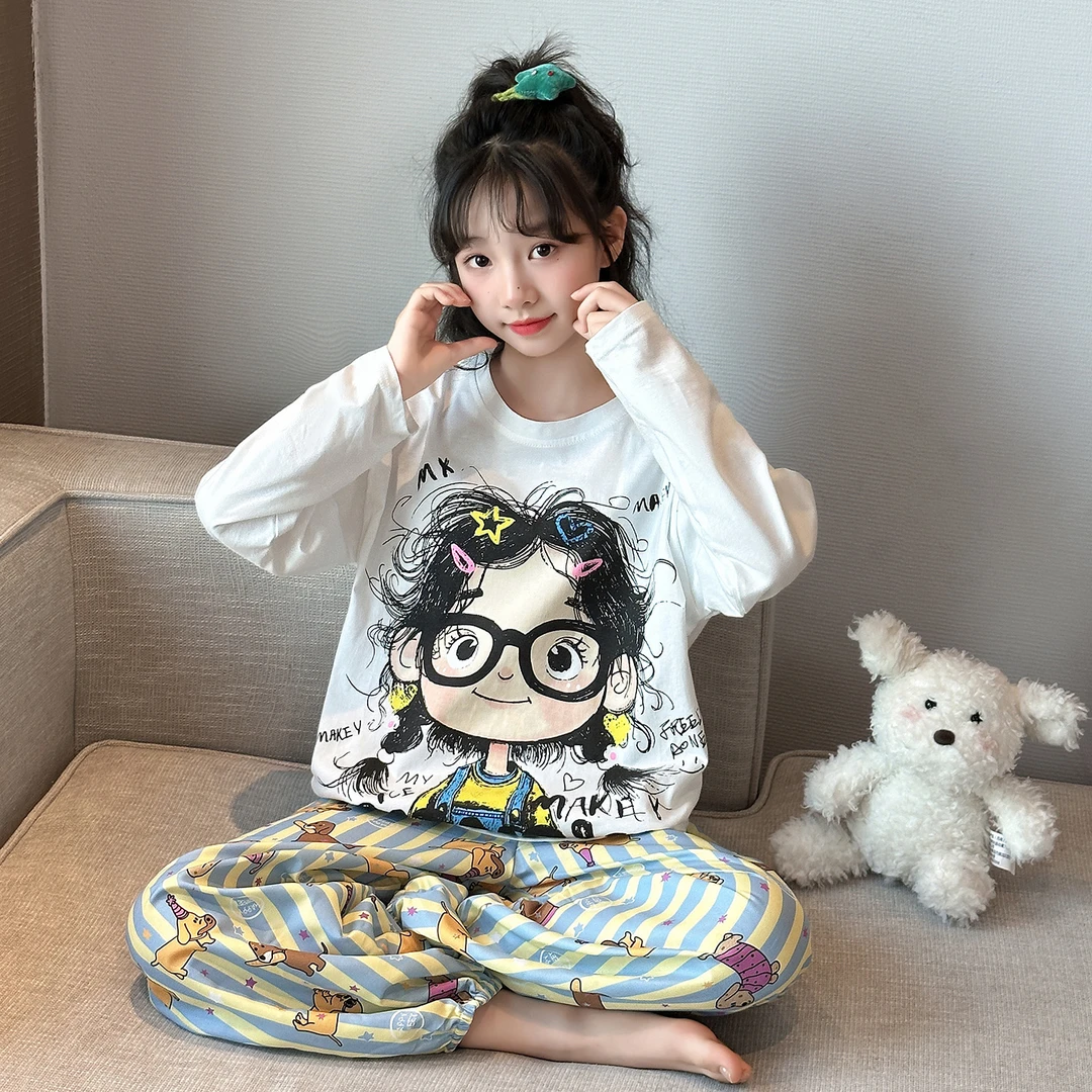 女童睡衣纯棉春秋季新款长袖中大儿童束脚6-12岁小女孩家居服套装