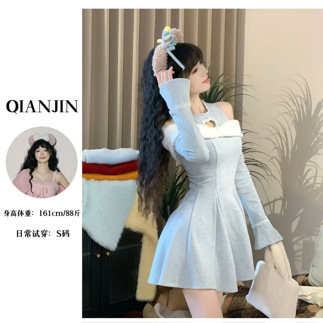 【千金推荐】秋冬新款“甜欲旋涡”纯欲镂空女连衣裙SQJTP407228