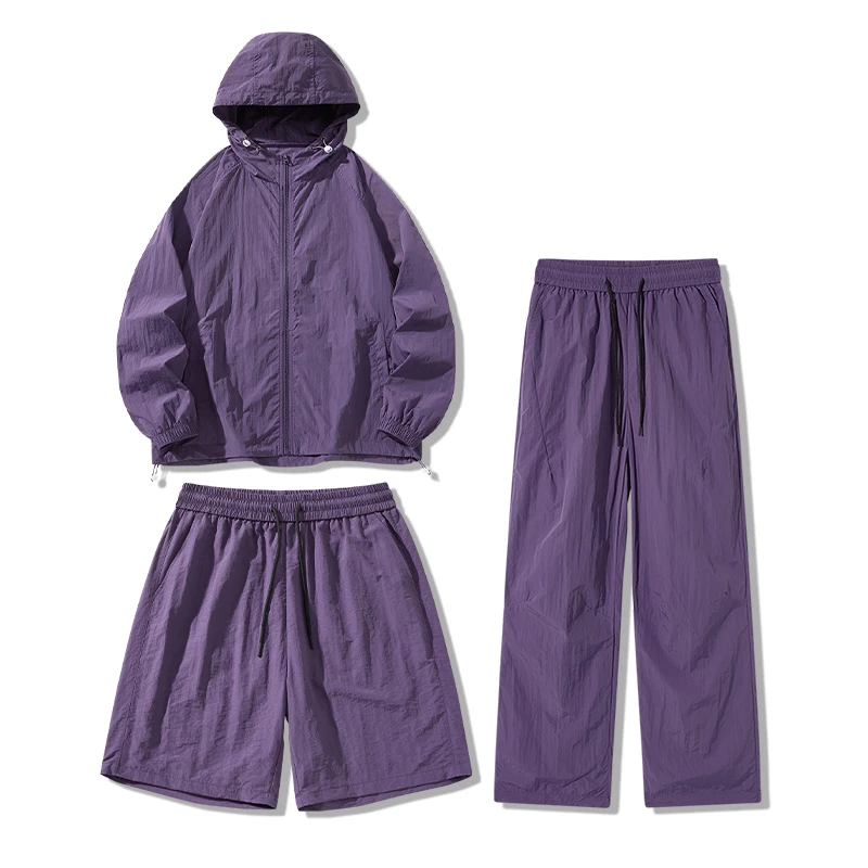 夏季情侣防晒套装运动户外休闲连帽外套运动风轻薄透气春夏3件套