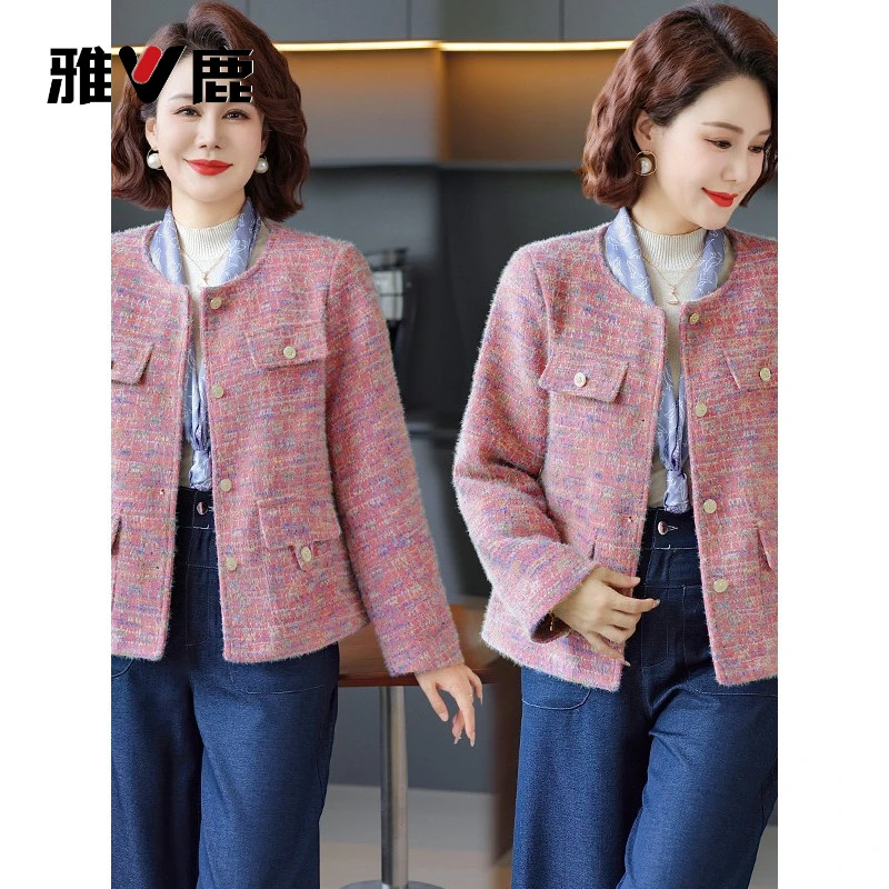 雅鹿优选中年妈妈装秋季新款小香风外套短款中老年女春秋洋气上衣