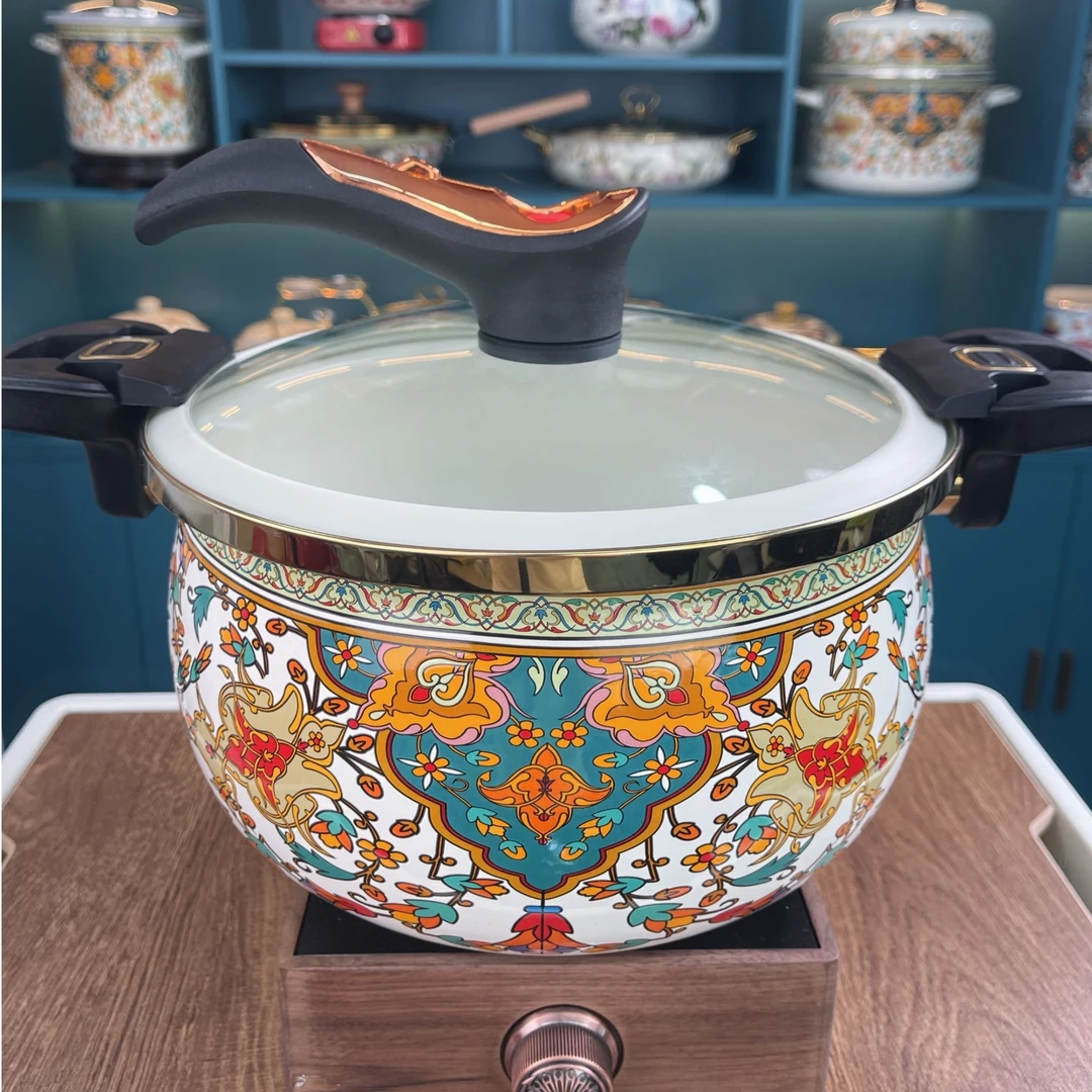 珐琅俄罗斯微压锅7L大容量搪瓷压力锅加厚加大炖锅27cm不挑灶具YO