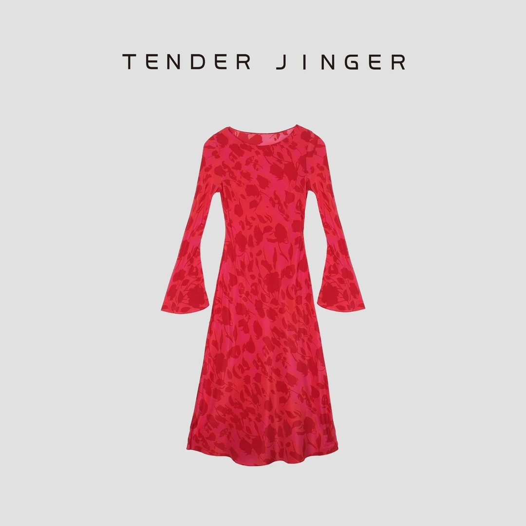 Tender Jinger圆领长袖双邹真丝连衣裙T52KP80138