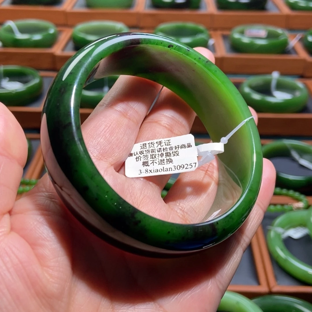 和田玉（碧玉）未镶嵌手镯菠菜绿6061