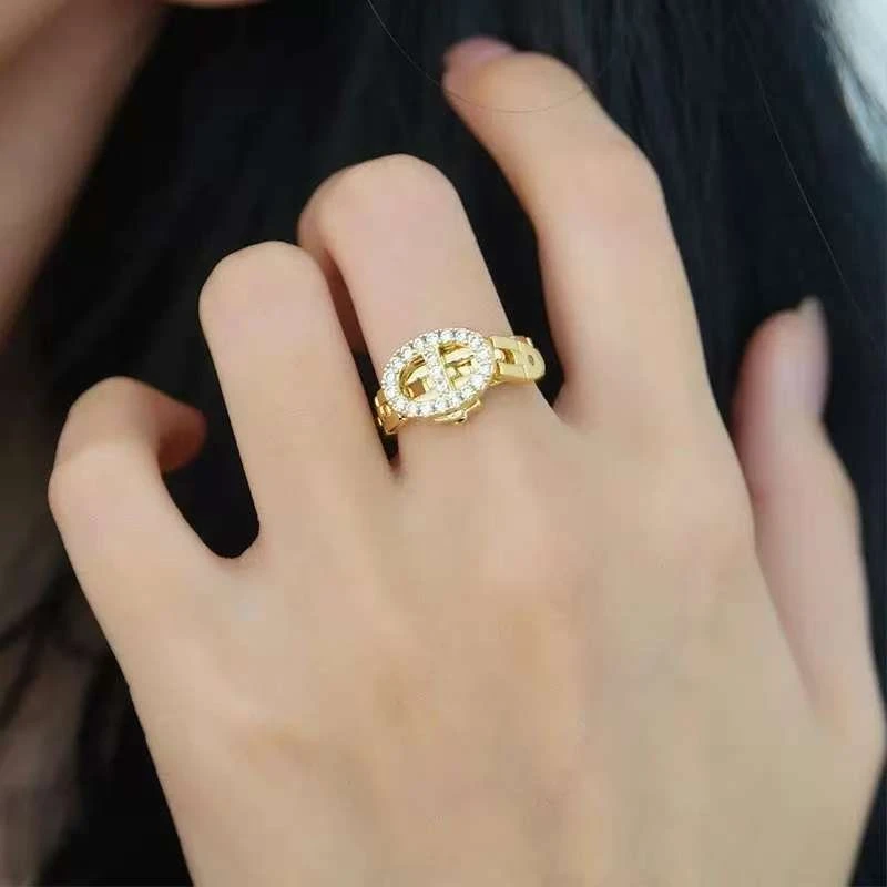 铜合金戒指 欧美猪鼻子女链条设计百搭经典戒指q