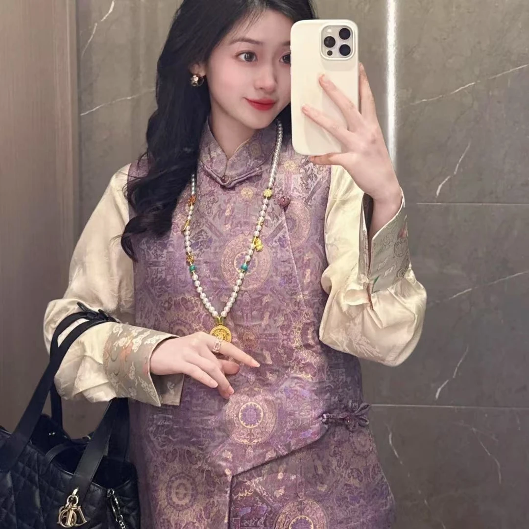 斜襟中国风复古气质半开领薄款马甲