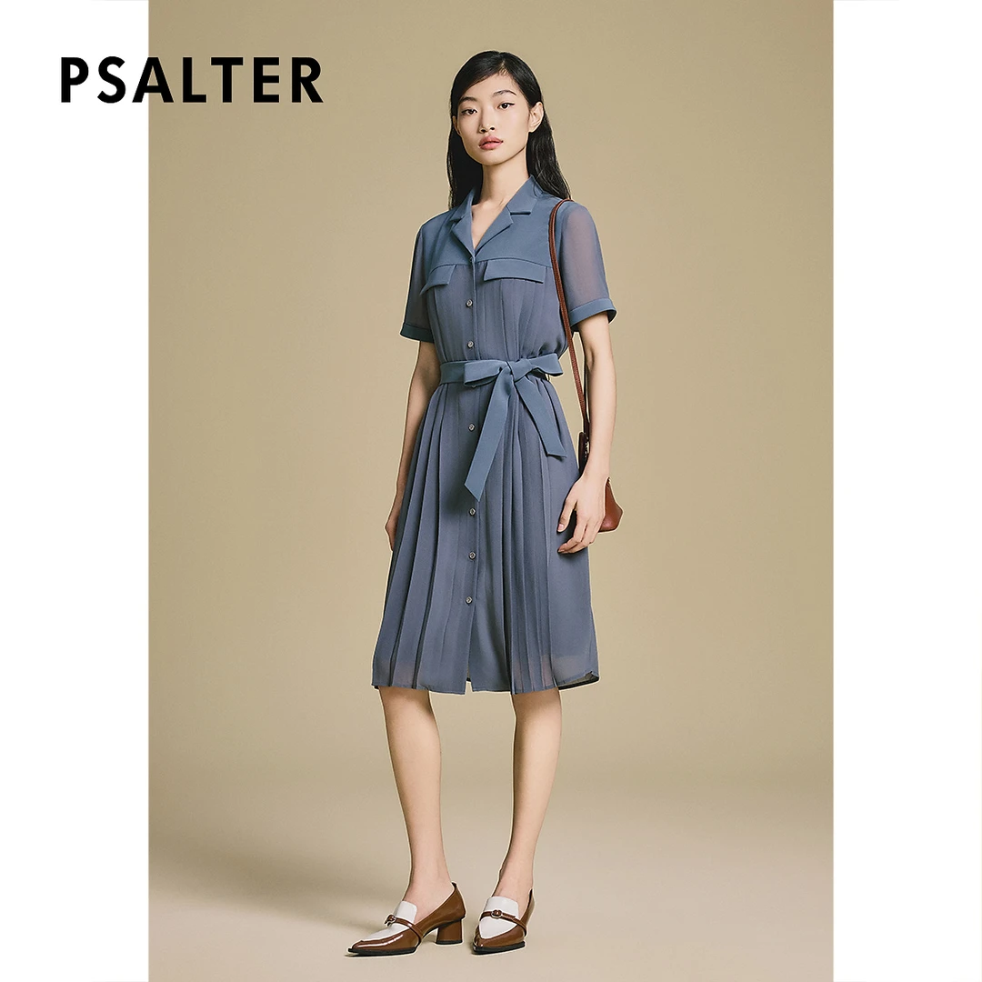 【一秒入夏】诗篇气质系带收腰显瘦薄款衬衫百褶西装领连衣裙2025夏