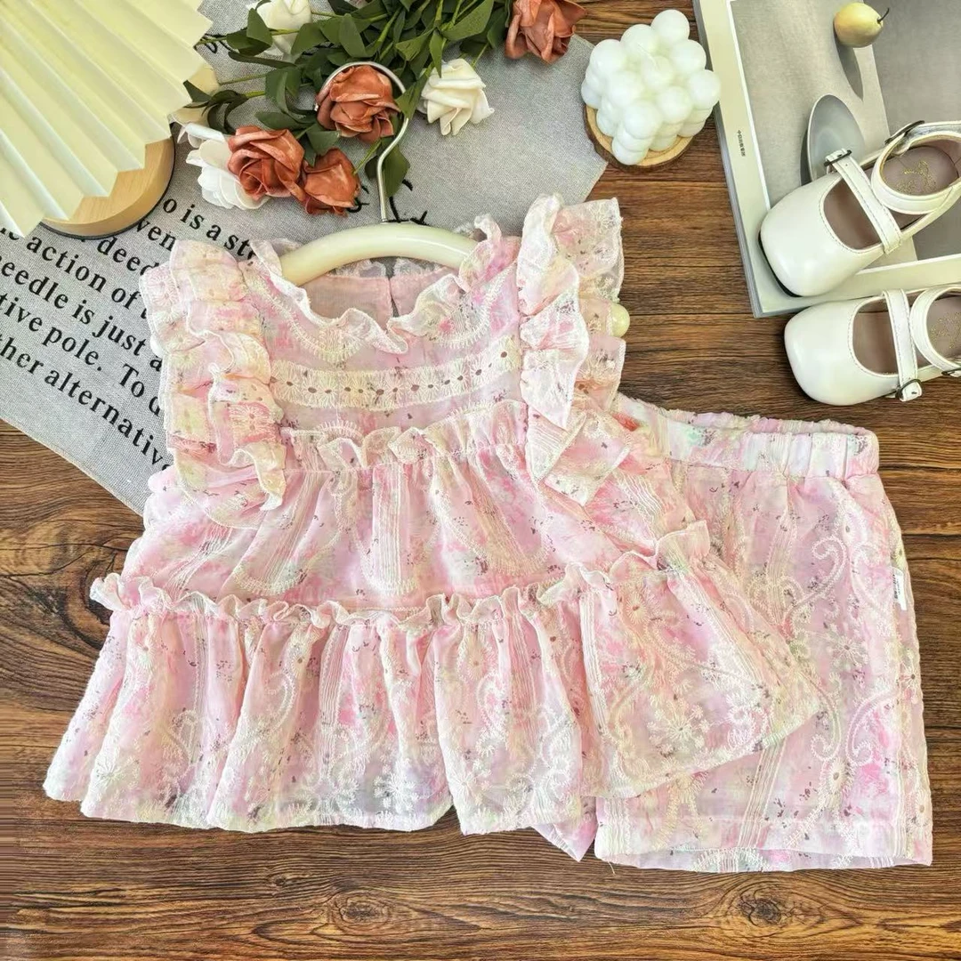 【梦幻公主】女小童2025花边裙飞袖套装夏季女童两件套SJ-R-B142