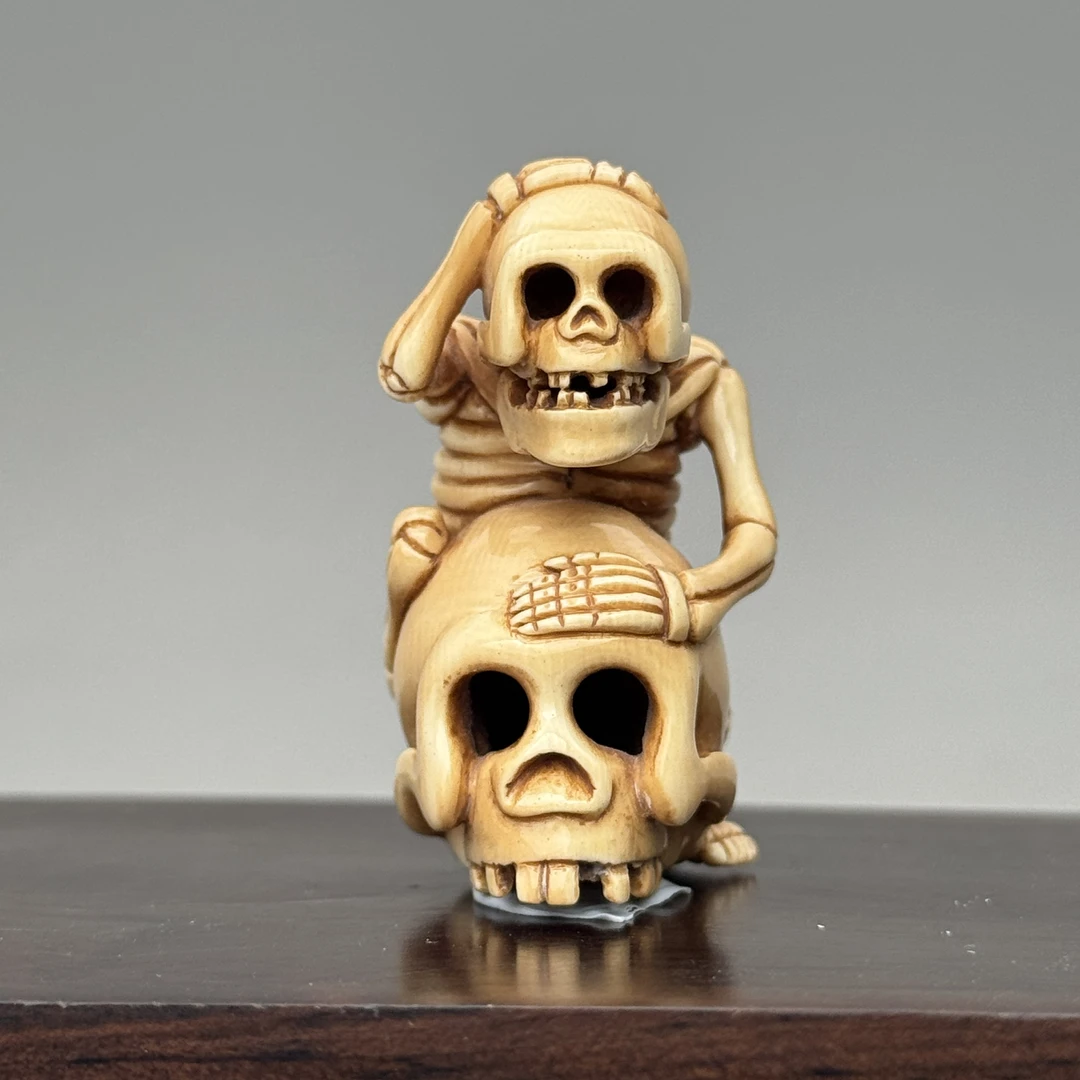 DEZHI/德志【骷髅】44*24*30mm港工回流做旧艺术猛犸牙摆件C41
