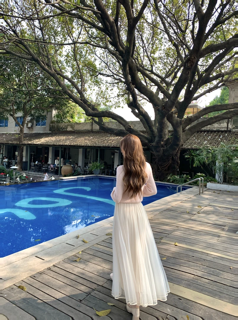 Yue【白纱轻舞】早春温柔气质大摆高腰网纱裙YY5BQL06