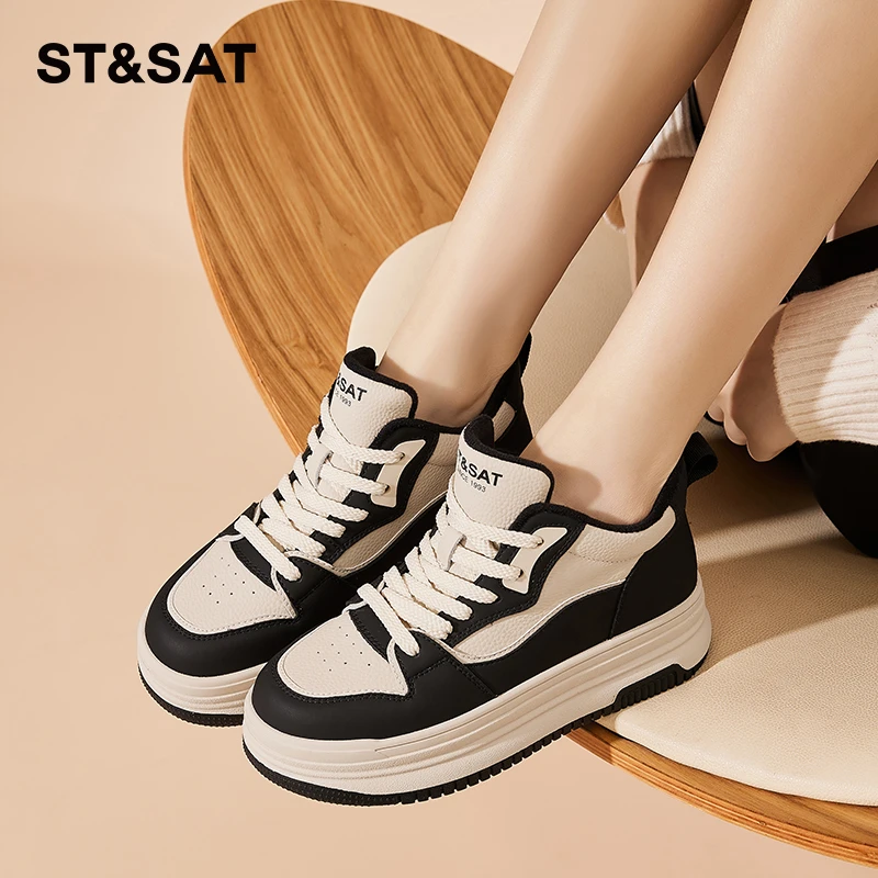 星期六真皮厚底老爹鞋女2025新款秋冬加绒棉鞋百搭增高休闲运动鞋